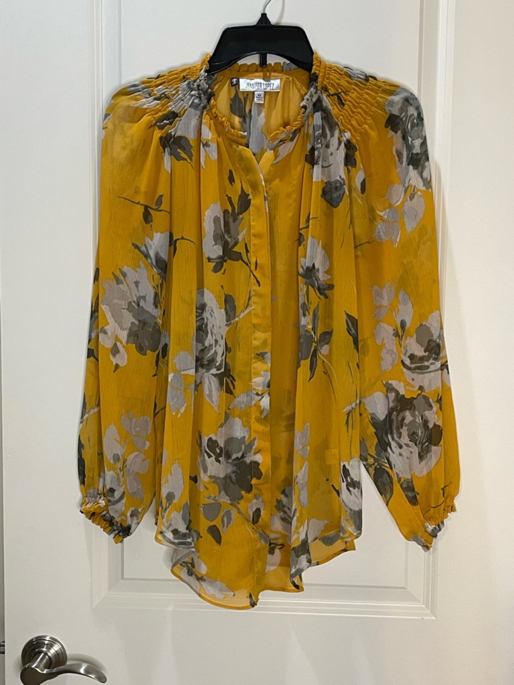 Jennifer Lopez Sheer Floral Oversized Peasant Blouse XS